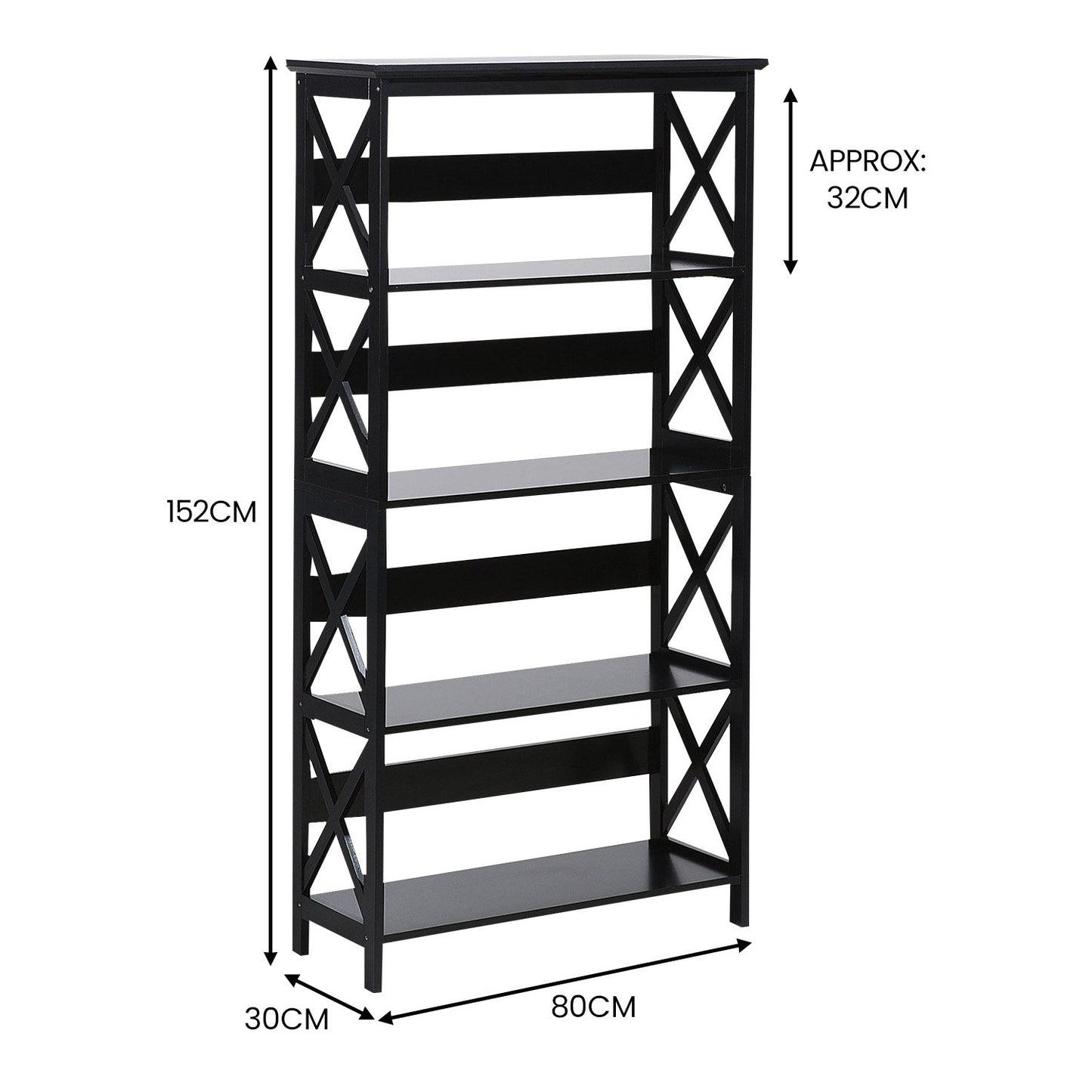 Sarantino Daphne 5-tier Cross Panel Bookshelf - TRENDZ