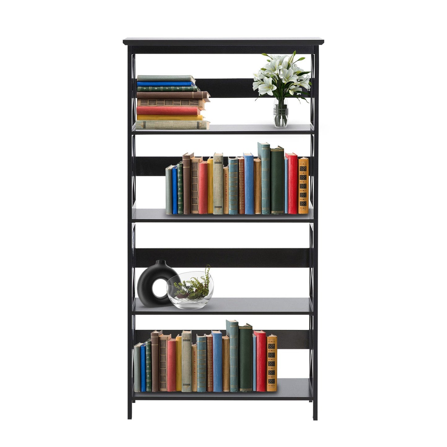 Sarantino Daphne 5-tier Cross Panel Bookshelf - TRENDZ