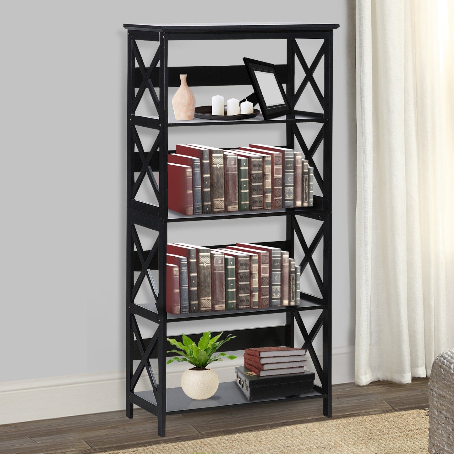 Sarantino Daphne 5-tier Cross Panel Bookshelf - TRENDZ