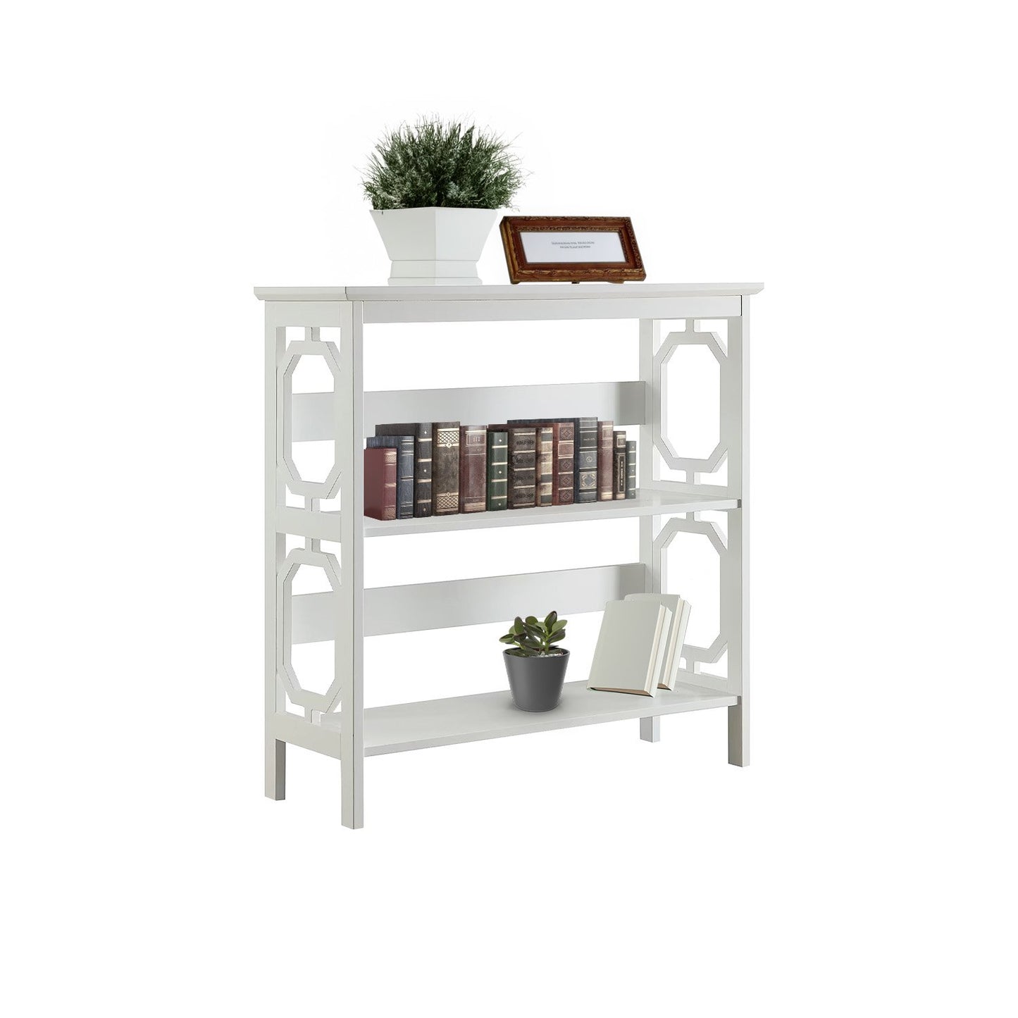 Sarantino Laurel 3-Tier Bookshelf Display Rack in White - TRENDZ