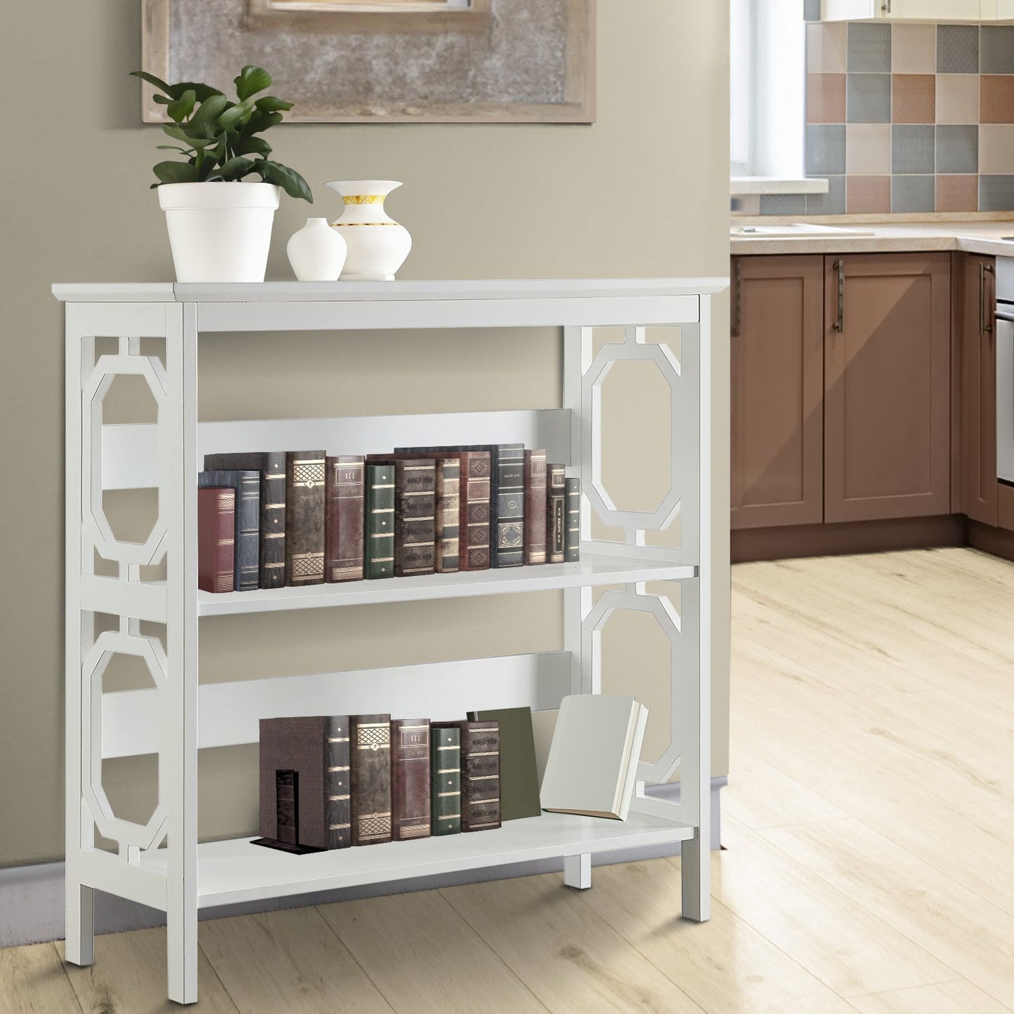 Sarantino Laurel 3-Tier Bookshelf Display Rack in White - TRENDZ