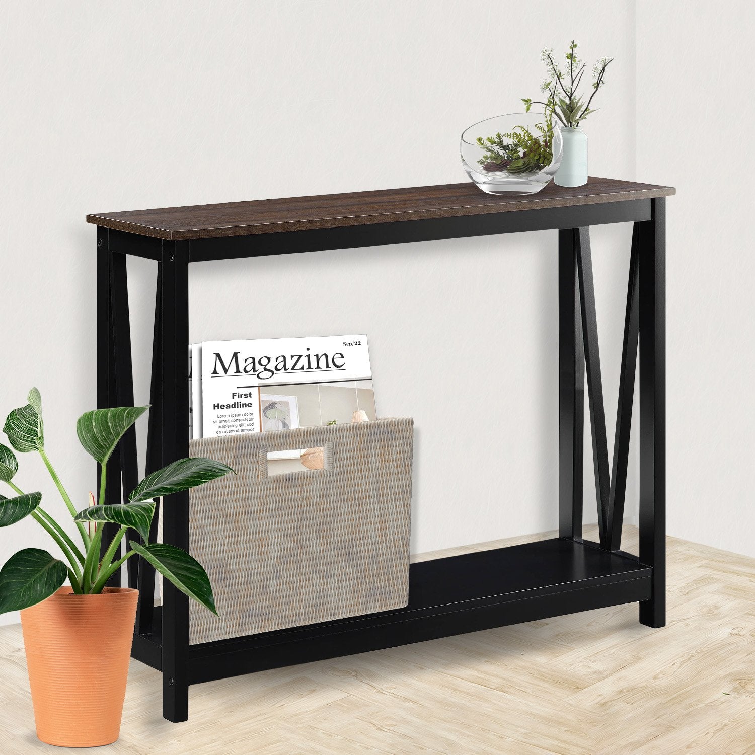 Sarantino Cielo 2-Tier Console Table Dark Walnut - TRENDZ