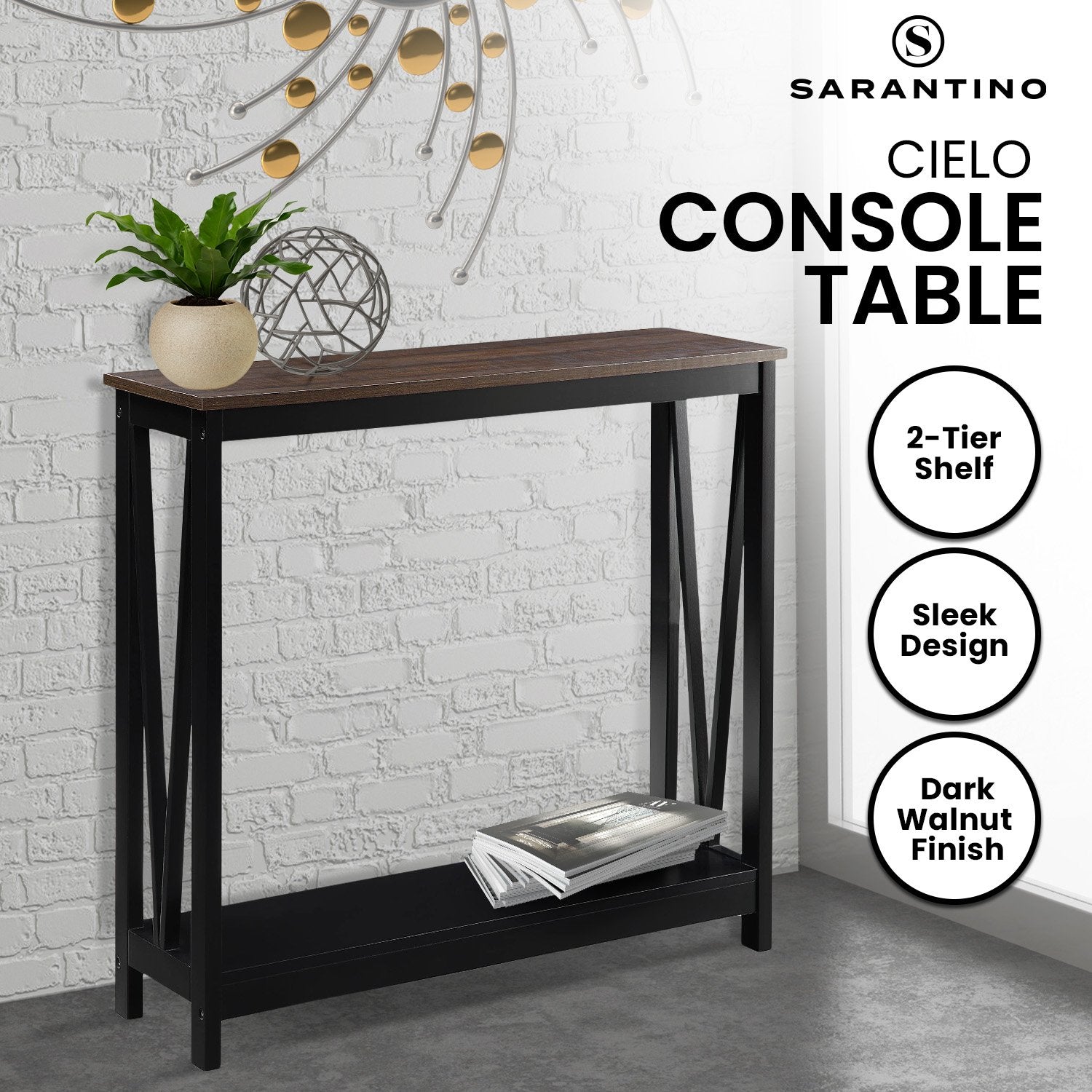 Sarantino Cielo 2-Tier Console Table Dark Walnut - TRENDZ