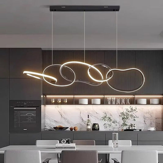 BAMDECOR A24126 Nordic Minimalist LED Pendant Light Adjustable Modern Ring Chandelier for Dining Room and Bar (Black) 1.2 Meters