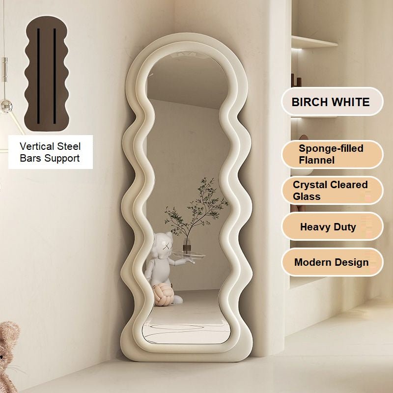 1.7m Elegance Curvy Floor Mirror Wavy Full Lenght Curvy Squiggle Full Body Irregular Asymmetrical Floor Home Decor Birch White - TRENDZ