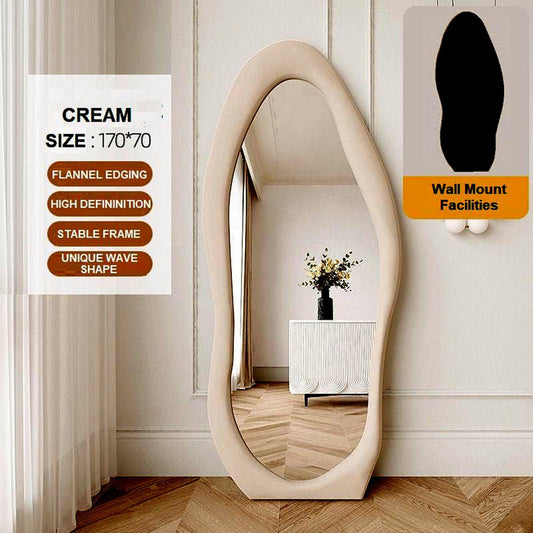 1.7m Standing Maiden Mirror Full Length Aesthetic Full Size Floor Mirror Bedroom Creative Modern Deco Cream - TRENDZ