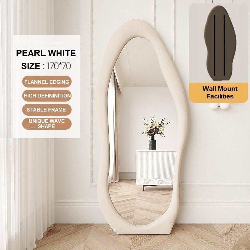 1.7m Standing Maiden Mirror Full Length Aesthetic Full Size Floor Mirror Bedroom Creative Modern Deco Pearl White - TRENDZ