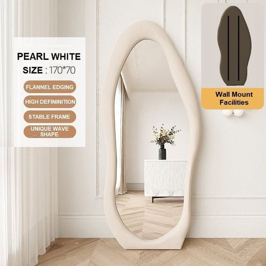 1.7m Standing Maiden Mirror Full Length Aesthetic Full Size Floor Mirror Bedroom Creative Modern Deco Pearl White - TRENDZ
