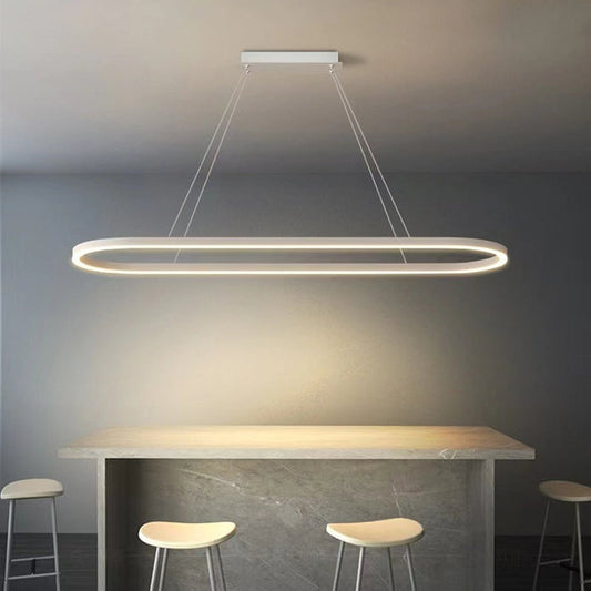 Modern Minimalist Oval LED Pendant Light – Adjustable 120cm White Chandelier