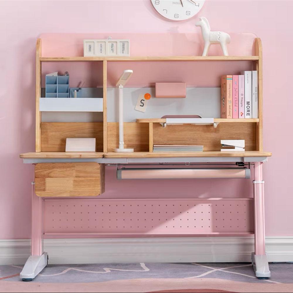 Solid Rubber Wood Height Adjustable Children Kids Ergonomic Pink Study Desk Only 120cm AU - TRENDZ