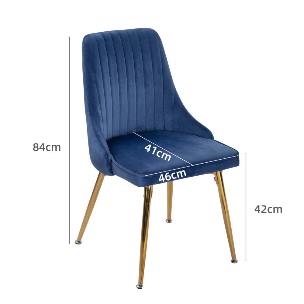Viva Forever Set of 2 Blue Velvet Dining Chairs – Art Deco Design with Gold Metal Legs - TRENDZ