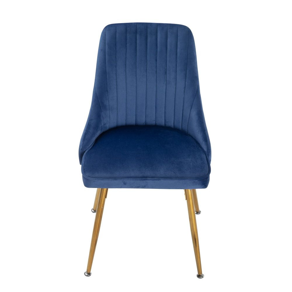 Viva Forever Set of 2 Blue Velvet Dining Chairs – Art Deco Design with Gold Metal Legs - TRENDZ