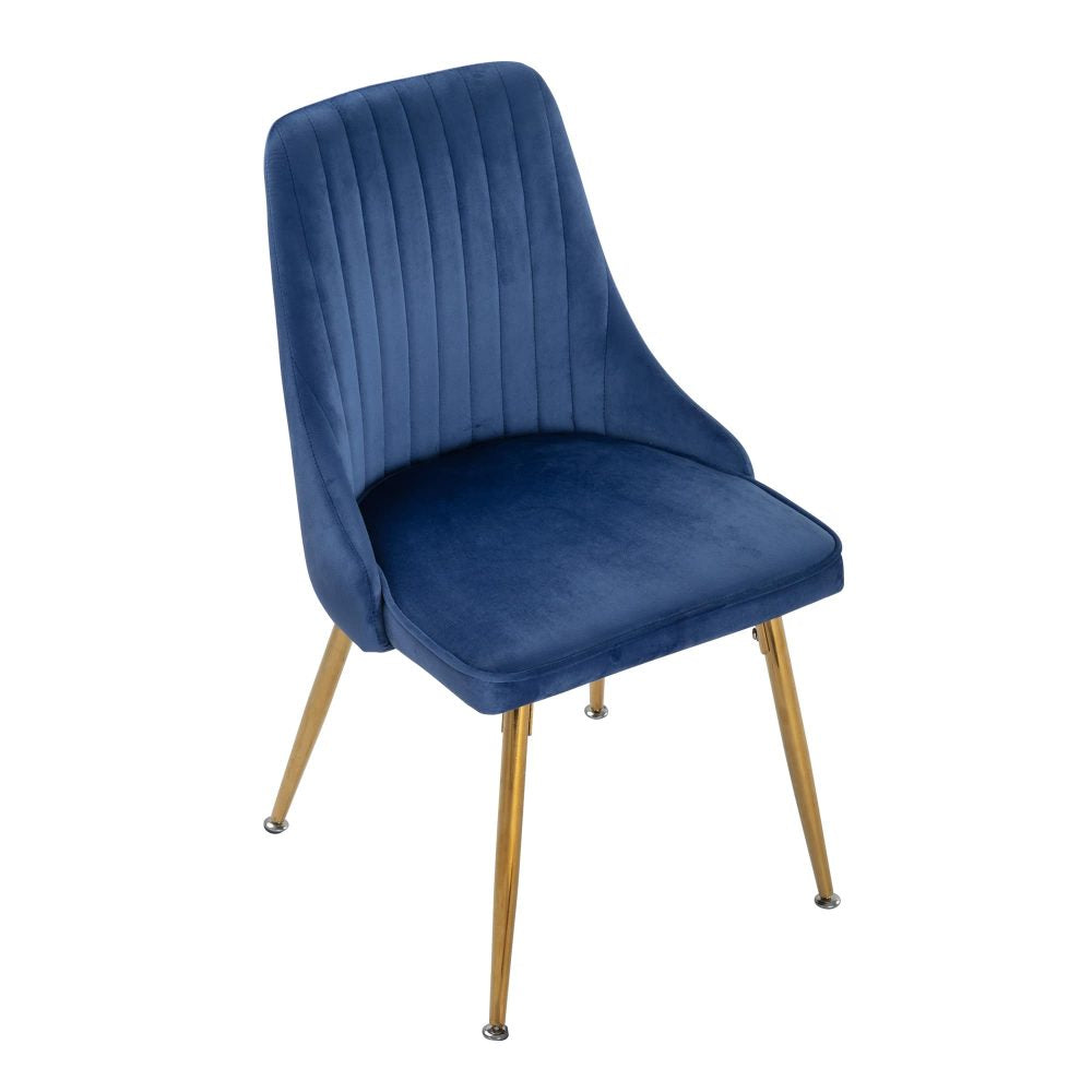 Viva Forever Set of 2 Blue Velvet Dining Chairs – Art Deco Design with Gold Metal Legs - TRENDZ