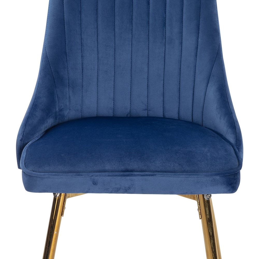 Viva Forever Set of 2 Blue Velvet Dining Chairs – Art Deco Design with Gold Metal Legs - TRENDZ