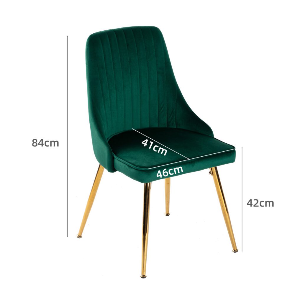 Viva Forever Set of 2 Green Velvet Dining Chairs-Art Deco Design with Gold Metal Legs - TRENDZ