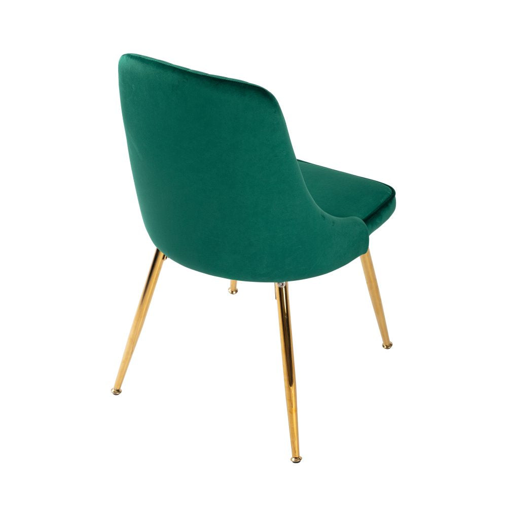 Viva Forever Set of 2 Green Velvet Dining Chairs-Art Deco Design with Gold Metal Legs - TRENDZ