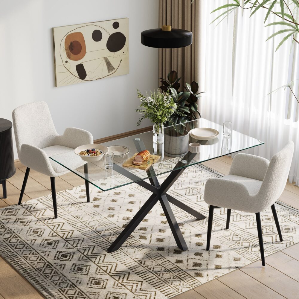 Boucle – teddy Sherpa Fabric Bliss Armrest Dining Chair Ensemble - TRENDZ