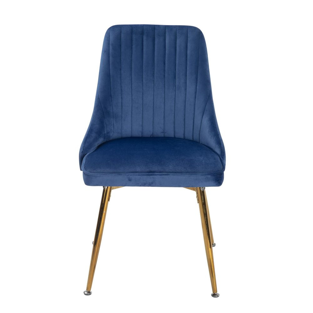 Natural Rectangular Dining Table with 4x Blue Velvet Chairs - TRENDZ