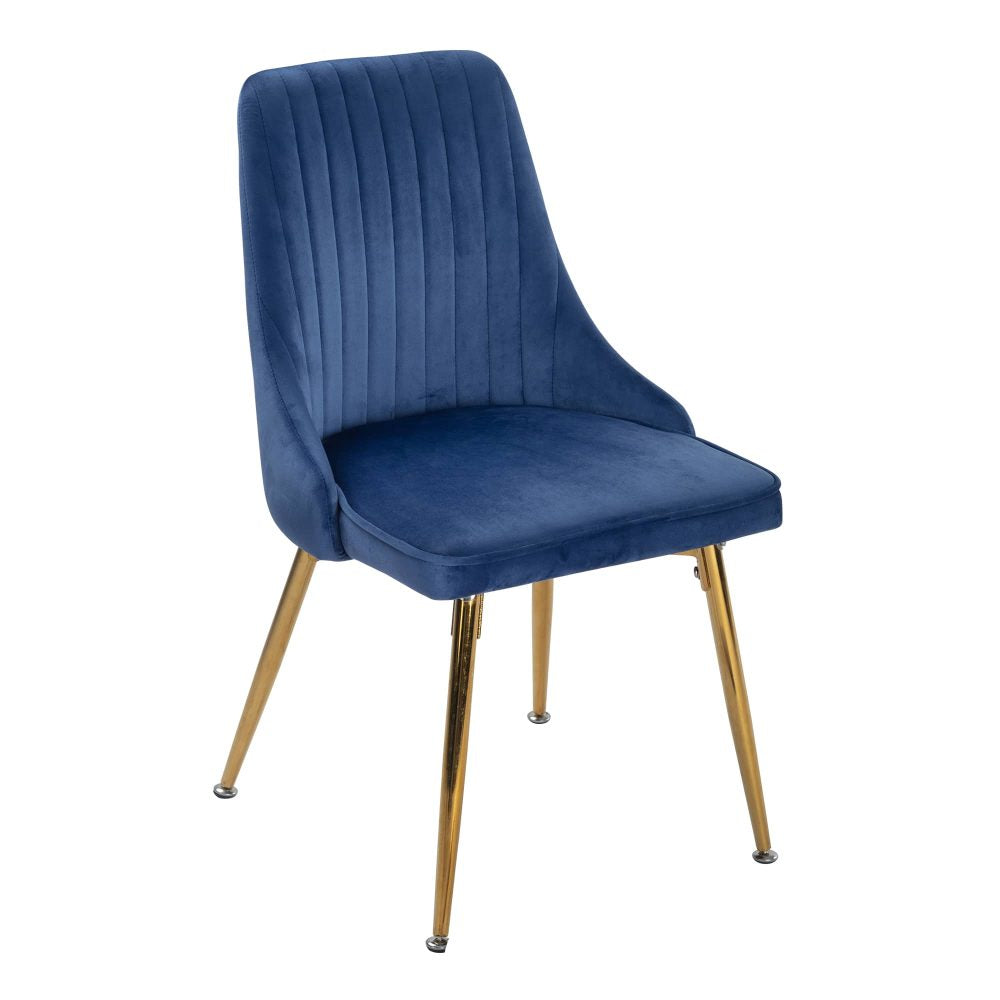 Natural Rectangular Dining Table with 4x Blue Velvet Chairs - TRENDZ