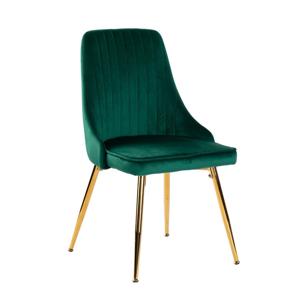 Natural Rectangular Dining Table with 4x Green Velvet Chairs - TRENDZ