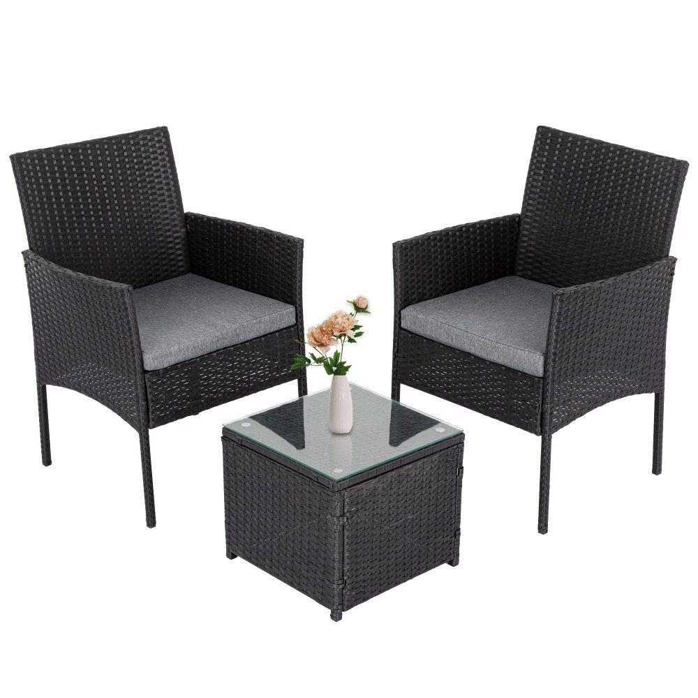3PC Outdoor Table and Chairs Set-Black - TRENDZ