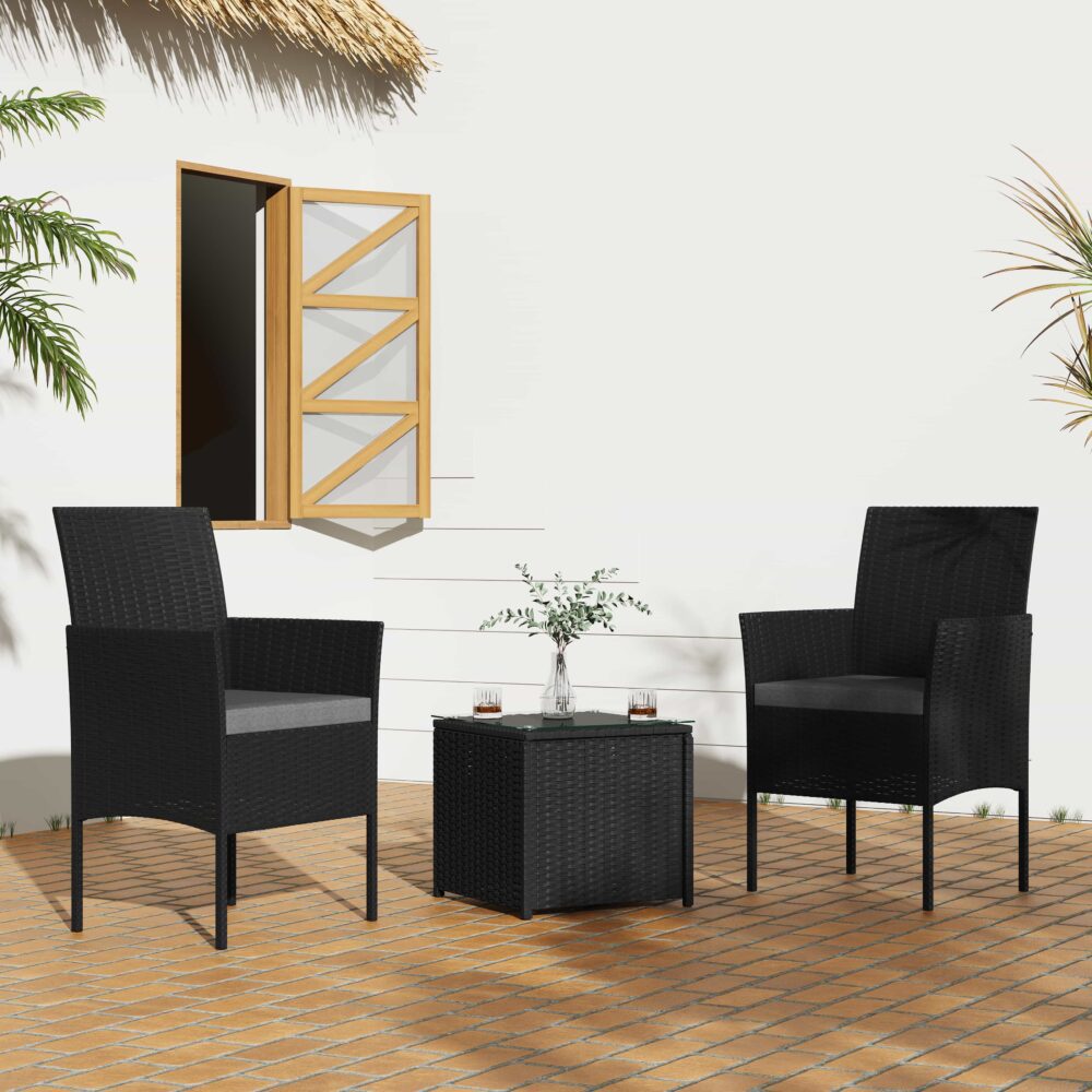 3PC Outdoor Table and Chairs Set-Black - TRENDZ