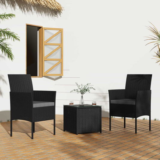 3PC Outdoor Table and Chairs Set-Black - TRENDZ
