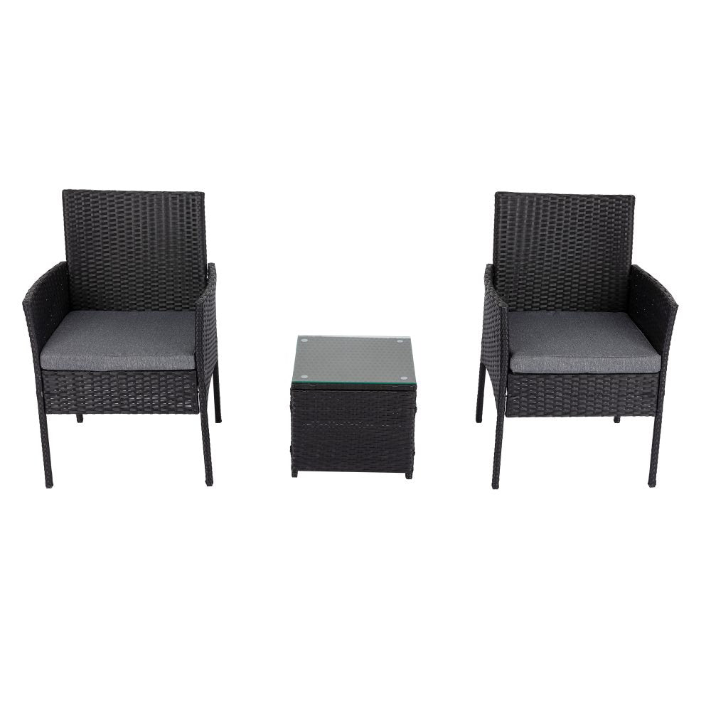 3PC Outdoor Table and Chairs Set-Black - TRENDZ