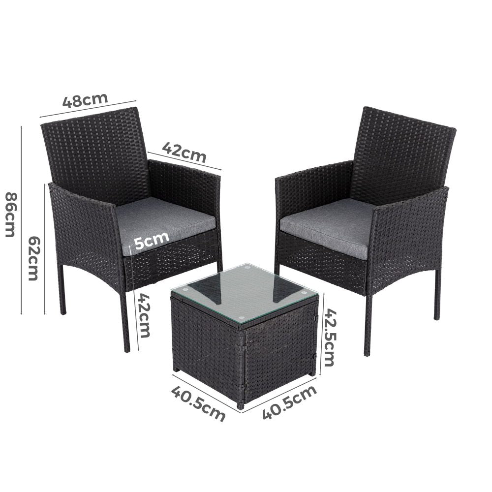 3PC Outdoor Table and Chairs Set-Black - TRENDZ