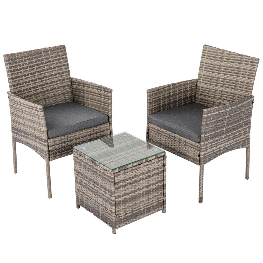 2 Seater PE Rattan Outdoor Furniture Chat Set- Mixed Grey - TRENDZ