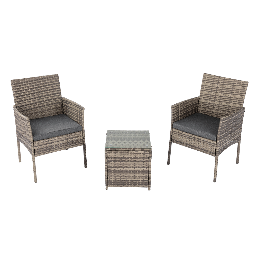 2 Seater PE Rattan Outdoor Furniture Chat Set- Mixed Grey - TRENDZ