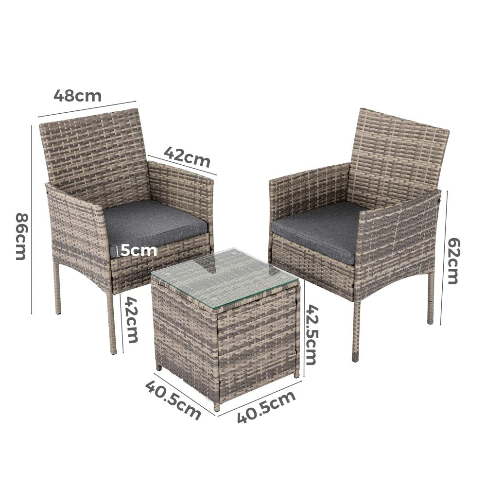 2 Seater PE Rattan Outdoor Furniture Chat Set- Mixed Grey - TRENDZ