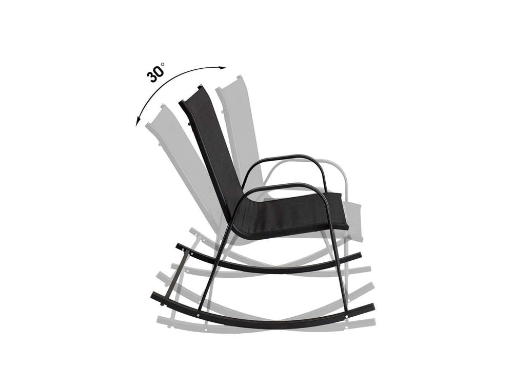 Rocking Chair High Back Rocker Chairs Steel Metal Textilene Fabric-Black - TRENDZ