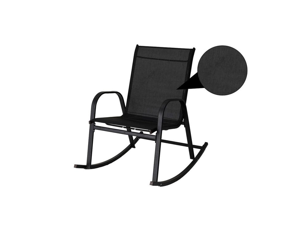 Rocking Chair High Back Rocker Chairs Steel Metal Textilene Fabric-Black - TRENDZ