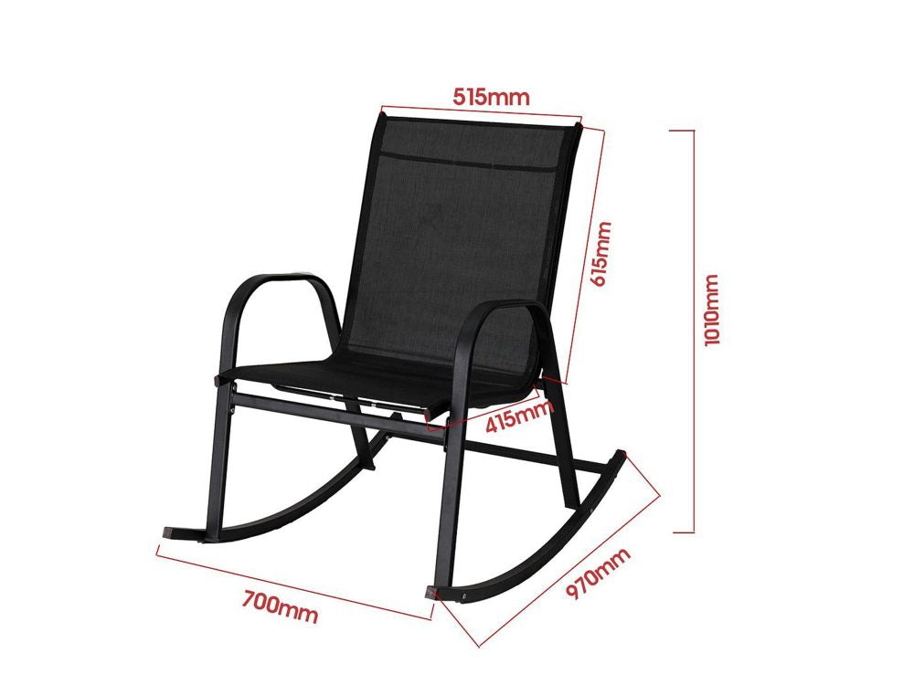 Rocking Chair High Back Rocker Chairs Steel Metal Textilene Fabric-Black - TRENDZ