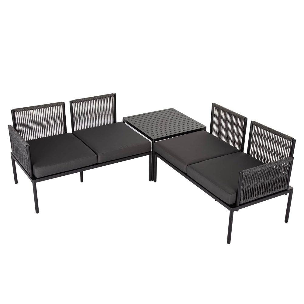 Eden 4-Seater Outdoor Lounge Set with Coffee Table in Black-Stylish Textile and Rope Design - TRENDZ