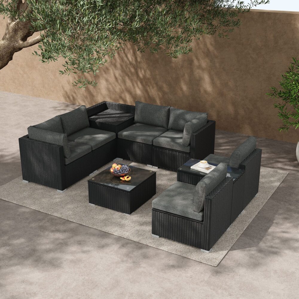 Modular Outdoor Lounge Set-9pcs Sofa, Armchairs and Coffee Table - TRENDZ