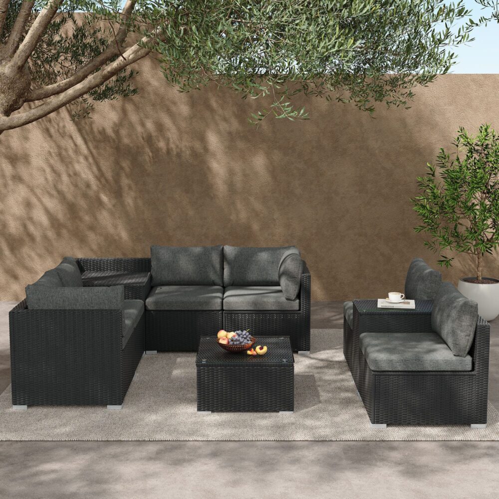 Modular Outdoor Lounge Set-9pcs Sofa, Armchairs and Coffee Table - TRENDZ