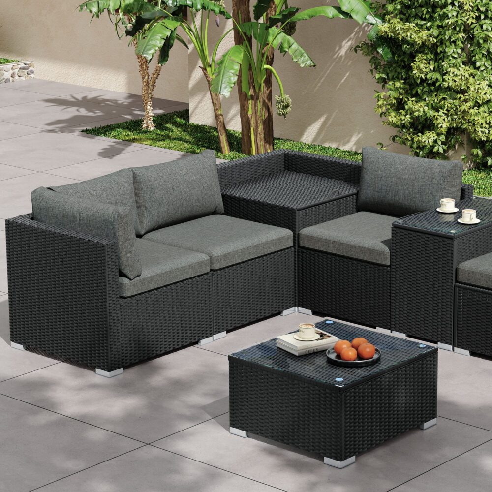 Modular Outdoor Lounge Set-9pcs Sofa, Armchairs and Coffee Table - TRENDZ