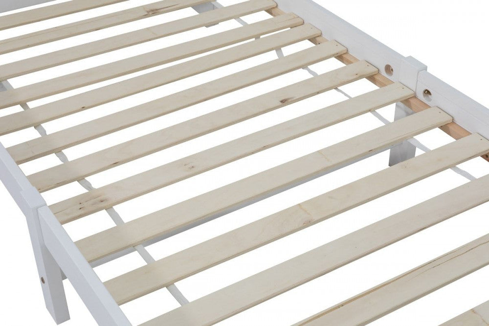 King Single Solid Pine Timber Bed Frame with Bookshelf Storage Headboard- White - TRENDZ