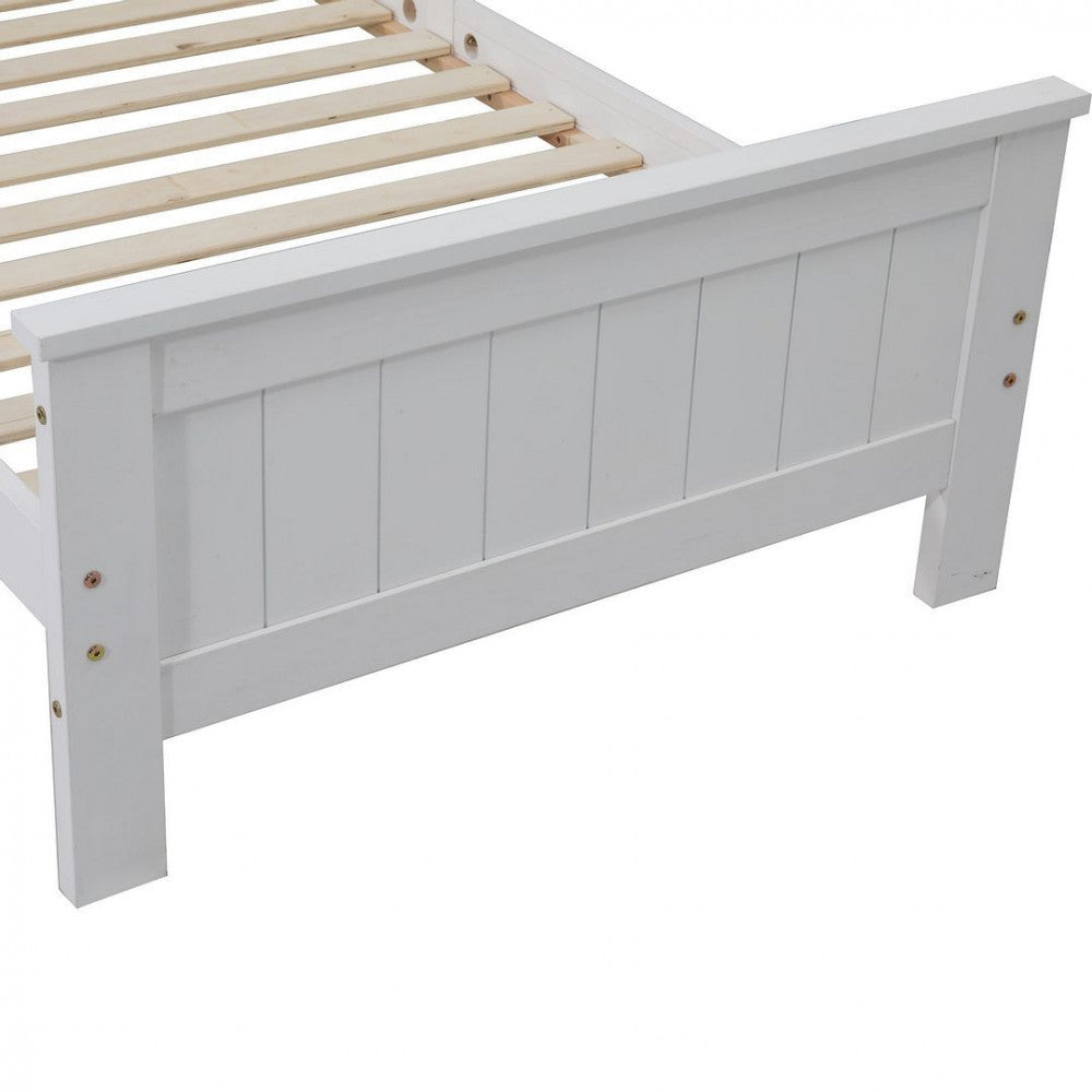 King Single Solid Pine Timber Bed Frame with Bookshelf Storage Headboard- White - TRENDZ