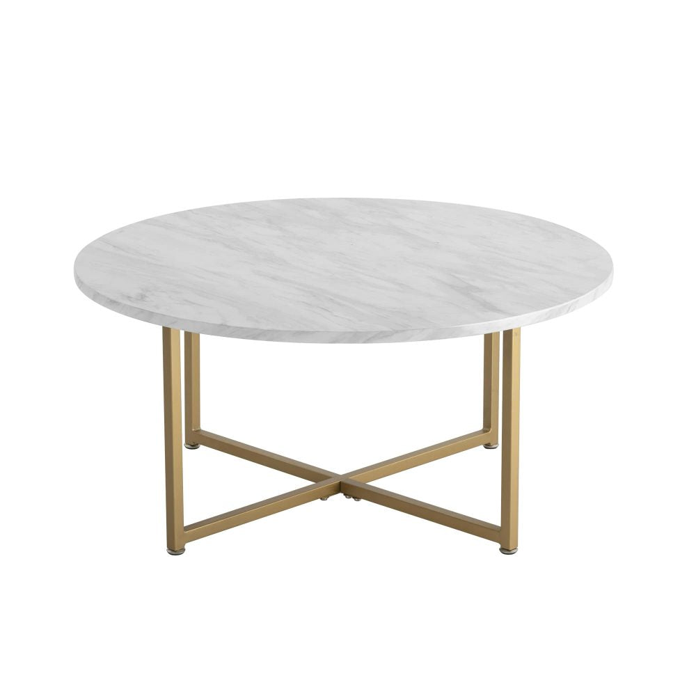 White Marble Effect Round Coffee Table with Gold Legs - TRENDZ