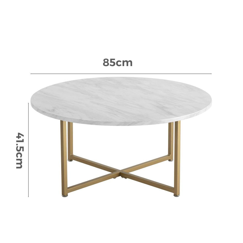 White Marble Effect Round Coffee Table with Gold Legs - TRENDZ