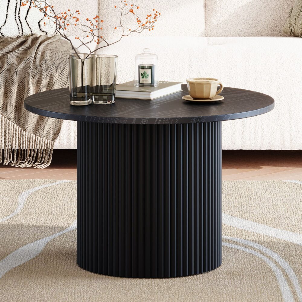 Luxe Black Ribbed Texture Wooden Coffee Table - TRENDZ