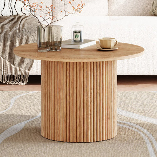 Luxe Ribbed Round Coffee Table Wooden - TRENDZ