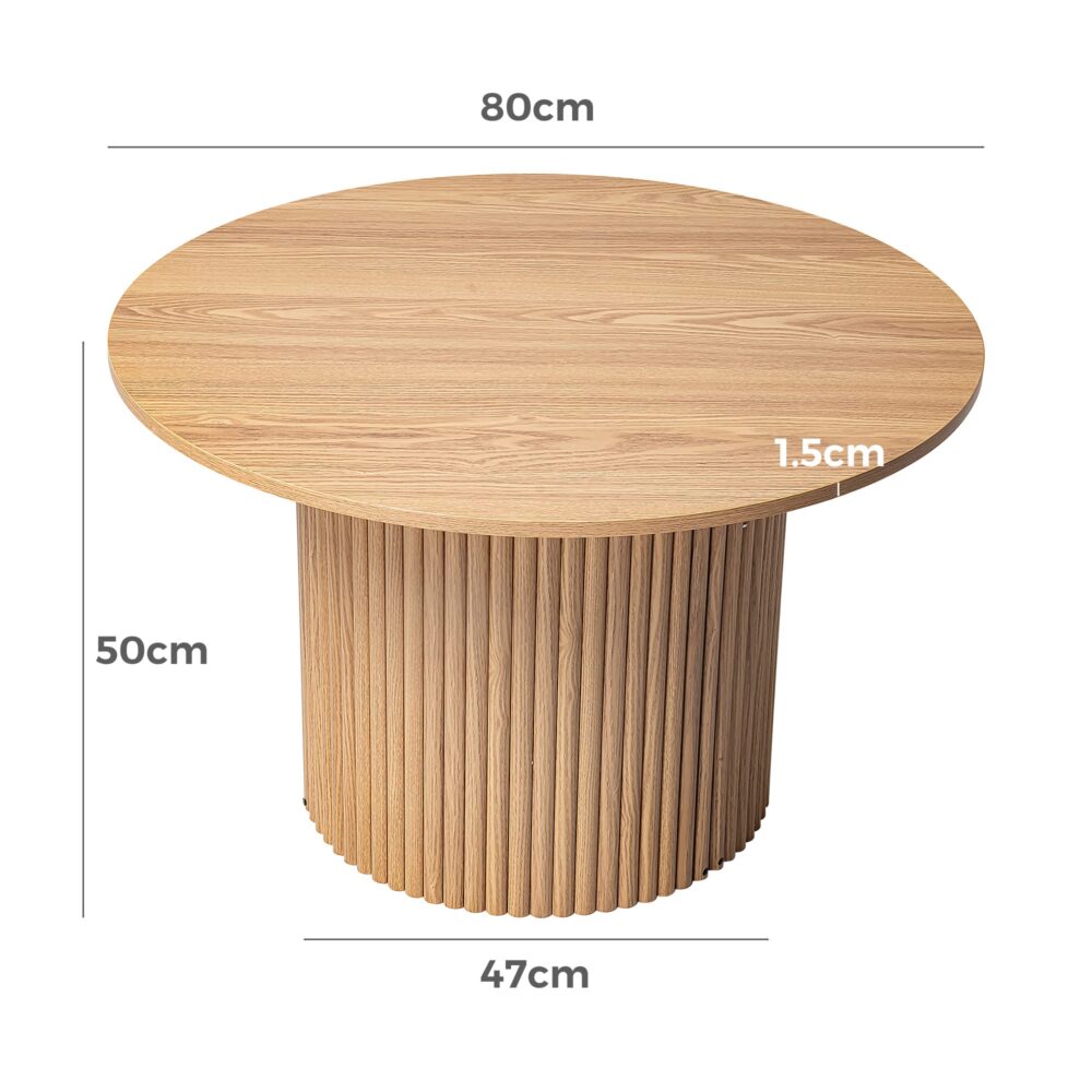 Luxe Ribbed Round Coffee Table Wooden - TRENDZ
