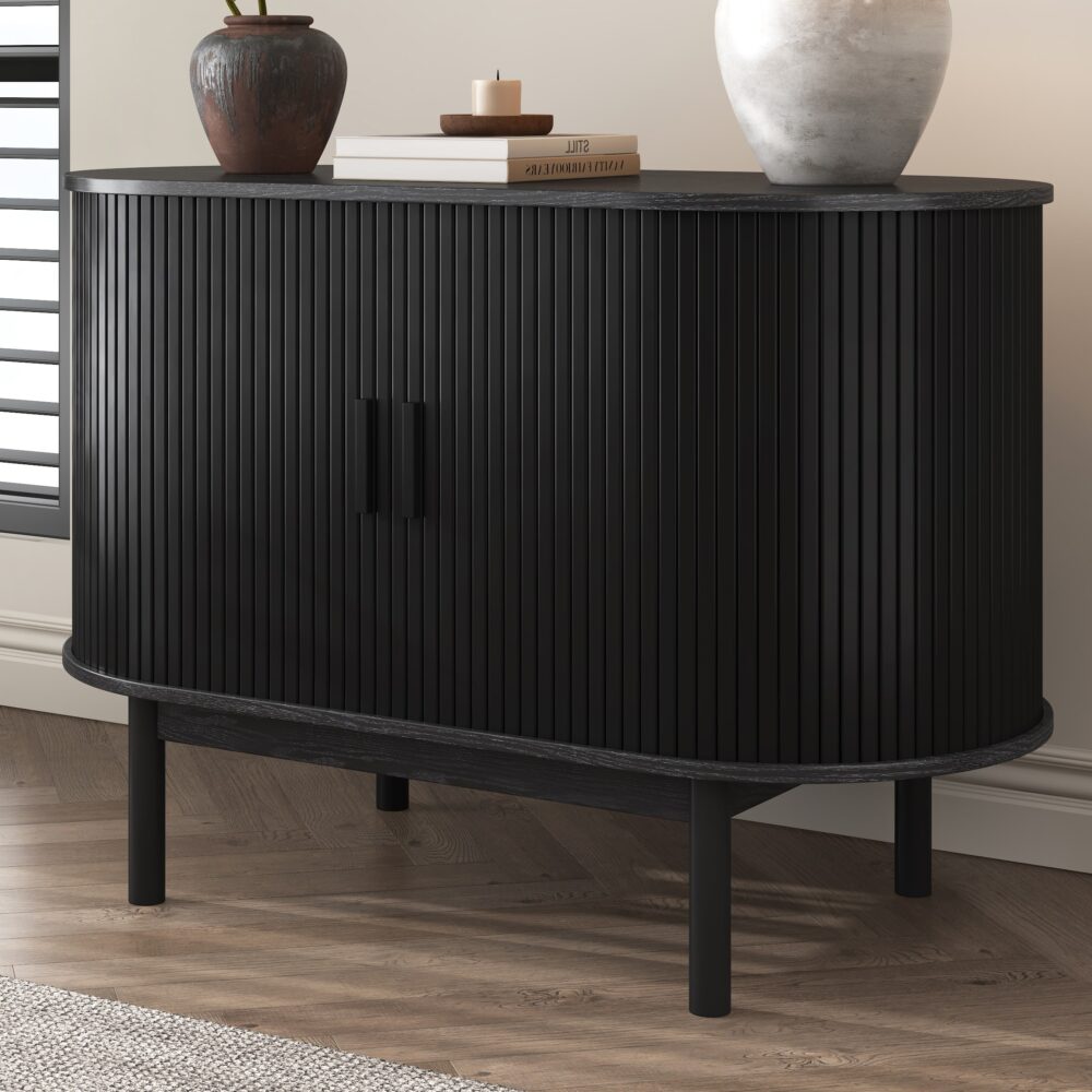 Mid-Century Black Ribbed Sideboard Cabinet - TRENDZ