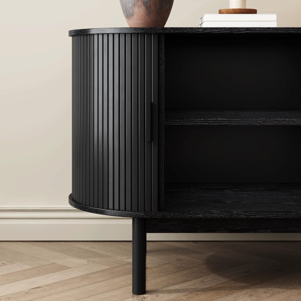 Mid-Century Black Ribbed Sideboard Cabinet - TRENDZ