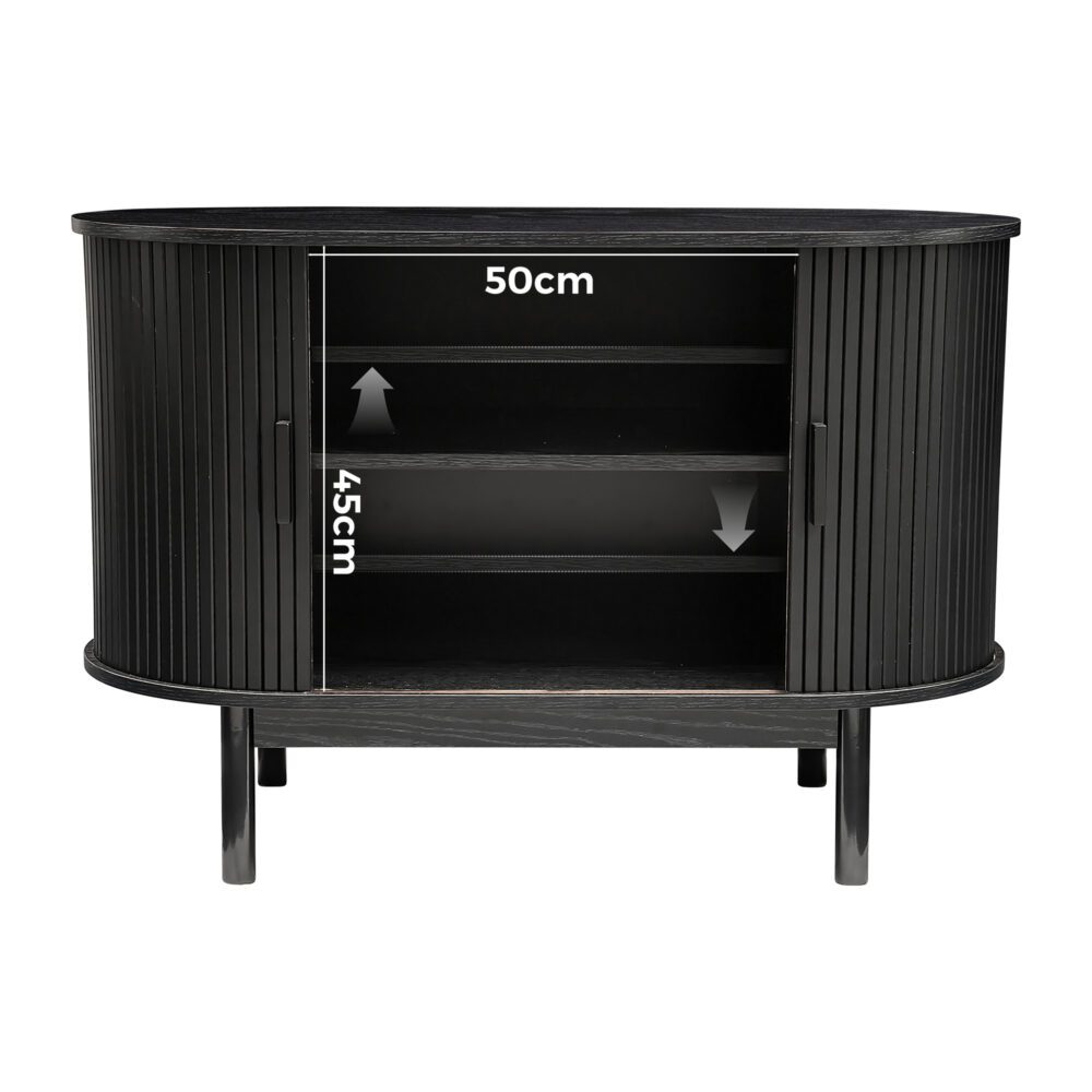 Mid-Century Black Ribbed Sideboard Cabinet - TRENDZ
