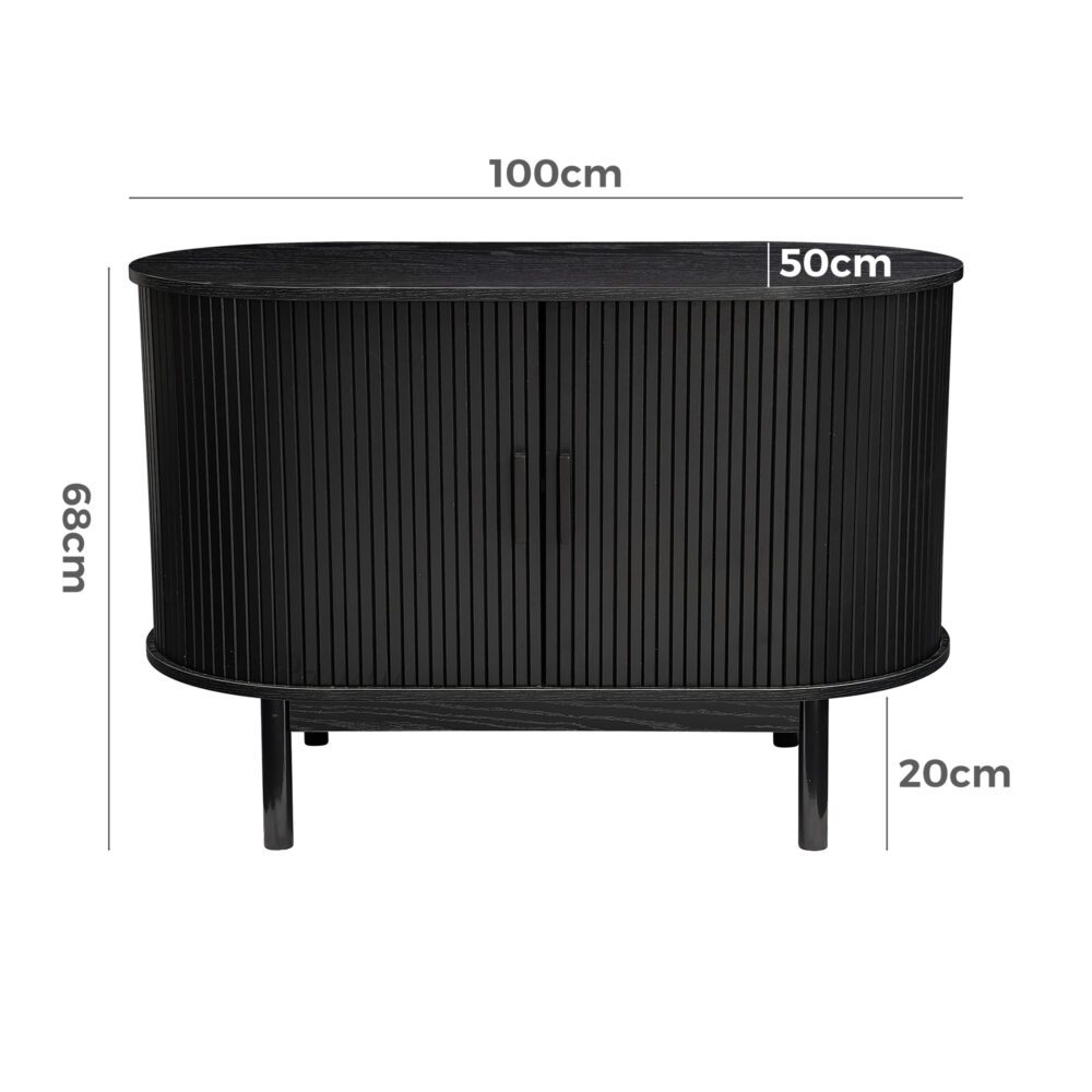 Mid-Century Black Ribbed Sideboard Cabinet - TRENDZ